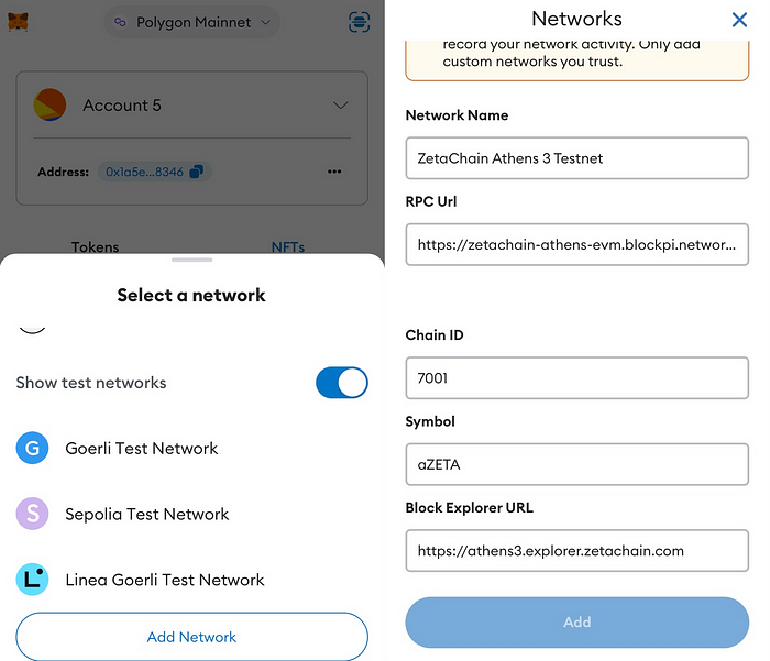 Add ZetaChain Athens 3 Network into MetaMask