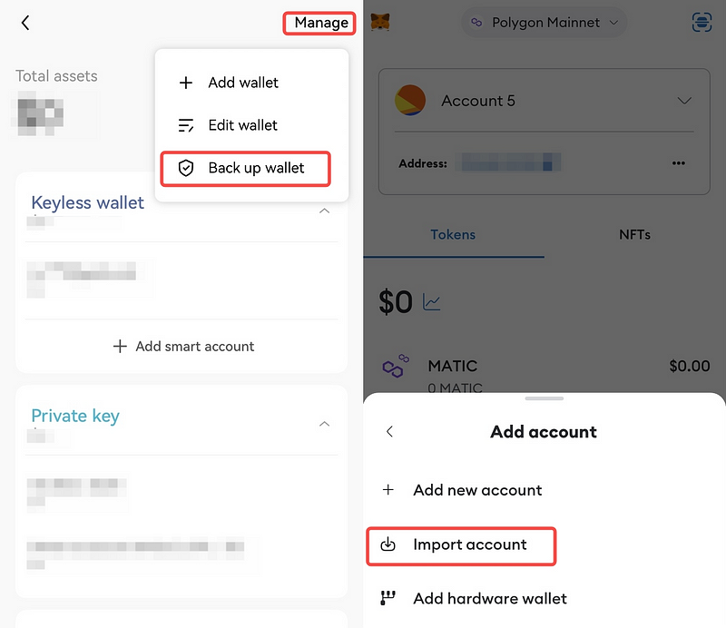 Export OKX wallet to MetaMask wallet