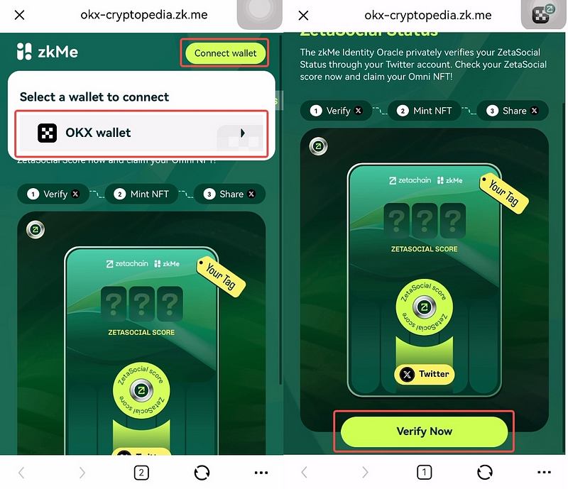 Connect wallet and Twitter for verify your ZetaSocial Status