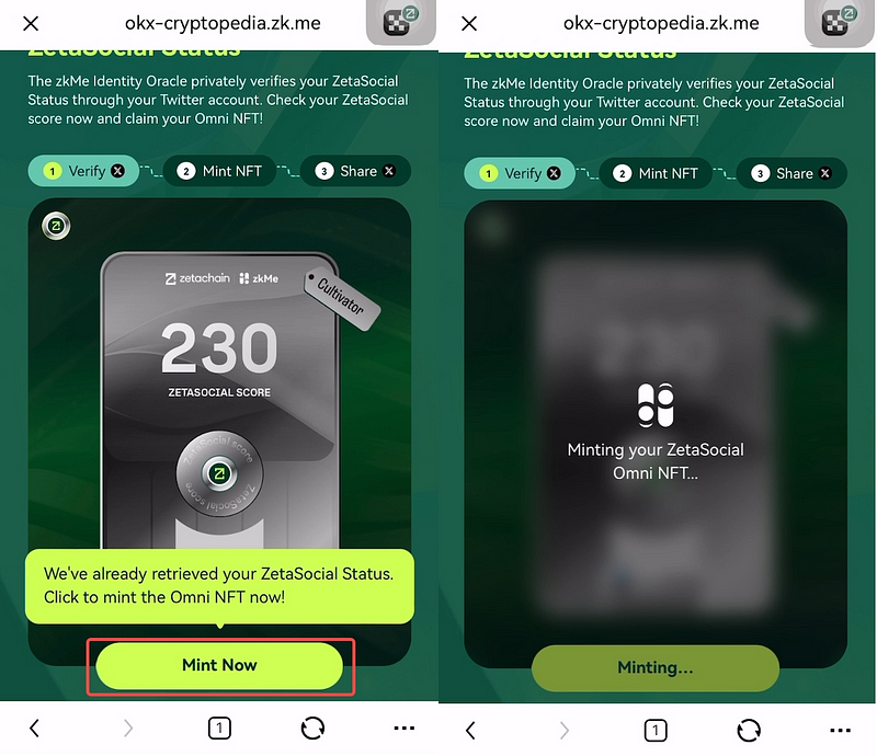 Mint your Omni NFT with ZetaSocial Score & Lucky Sign
